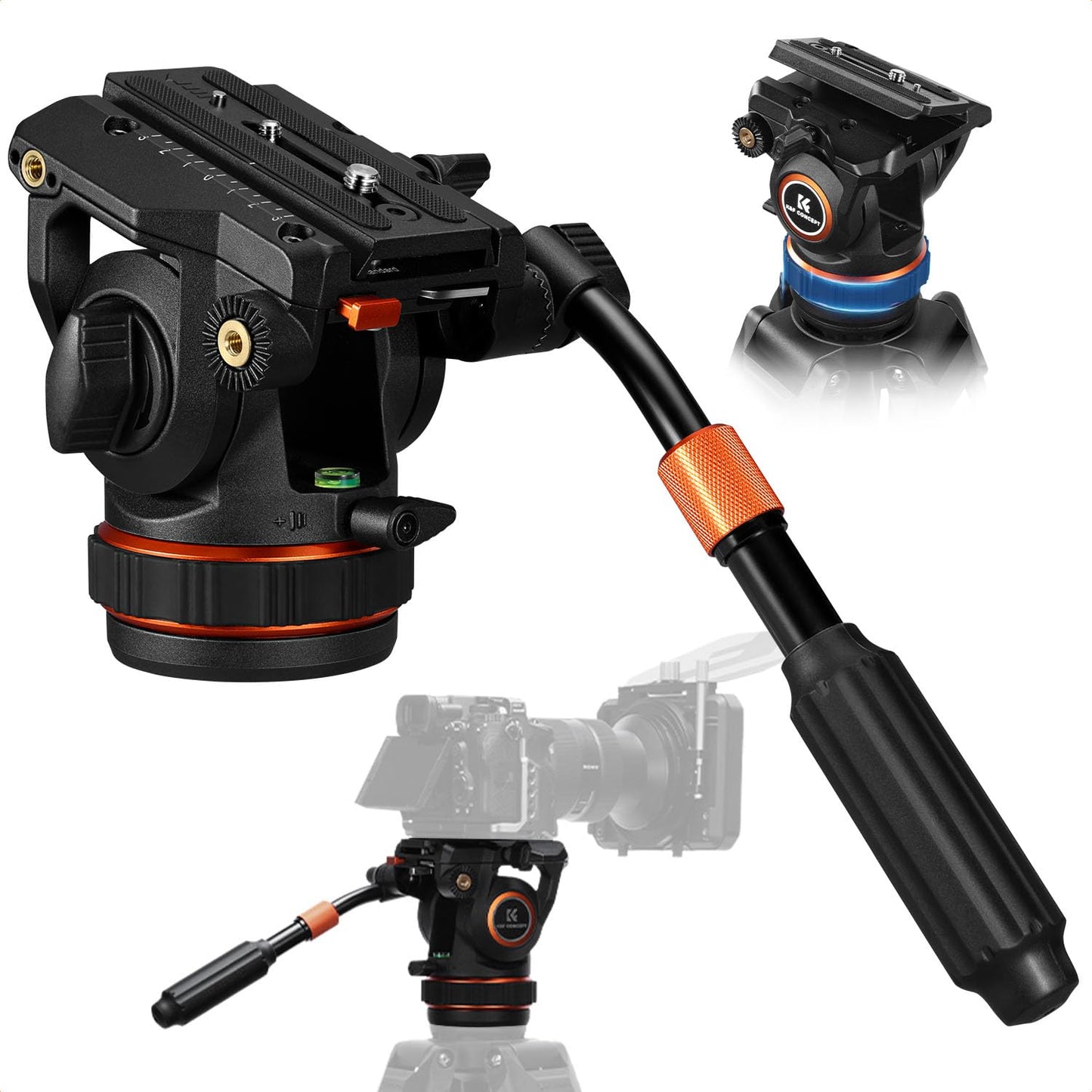 K&F CONCEPT Professional Fluid Head, Lightweight Fluid Video Head Silky-Smooth Stable Tripod Head Mount Max Load 17.6lbs/8kg, Net Weight 1.32KG Tripod