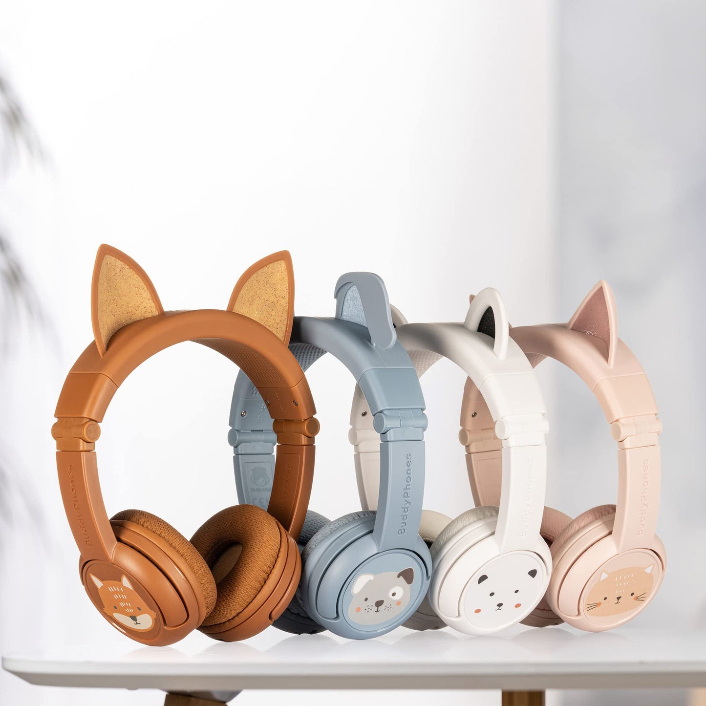 BuddyPhones PlayEars Plus | Polar Bear Ear Foldable Bluetooth Kids Headphones + Microphone, Works Wired or Wireless - SafeAudio Volume-Limiting