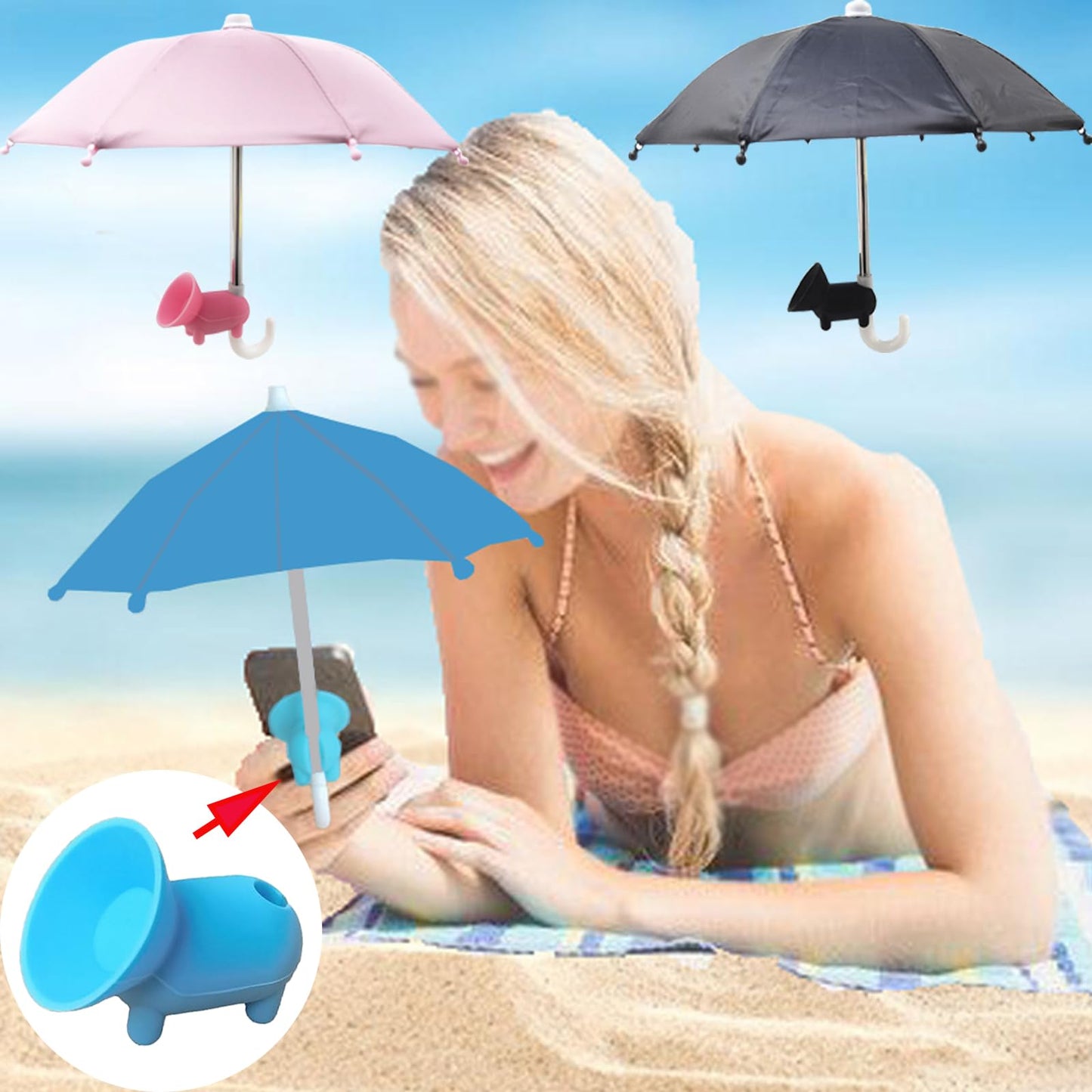 Wzttdm 3 Pcs Phone Umbrella Cell, Phone Umbrella for Sun Shad with Suction Cup Stand, Outdoor Sun Phone Umbrella Mobile Holder for Phone