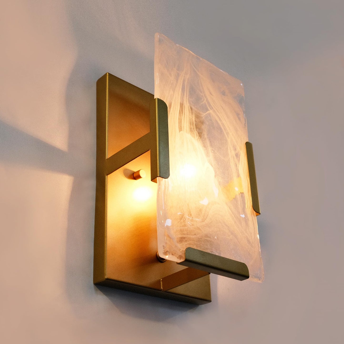 Wrlmfy Gold Wall Sconce Set ot 2, 1-Light White Cloud Glass Wall Lamp, 6" W x 10" H Alabaster Vanity Light Fixture for Living Room, Hallway, Dining