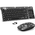 Dazzling Luxury Keyboard and Mouse Wireless, Sparkly Bling Rhinestone Wireless Mouse and Keyboard Gift Set (Black)