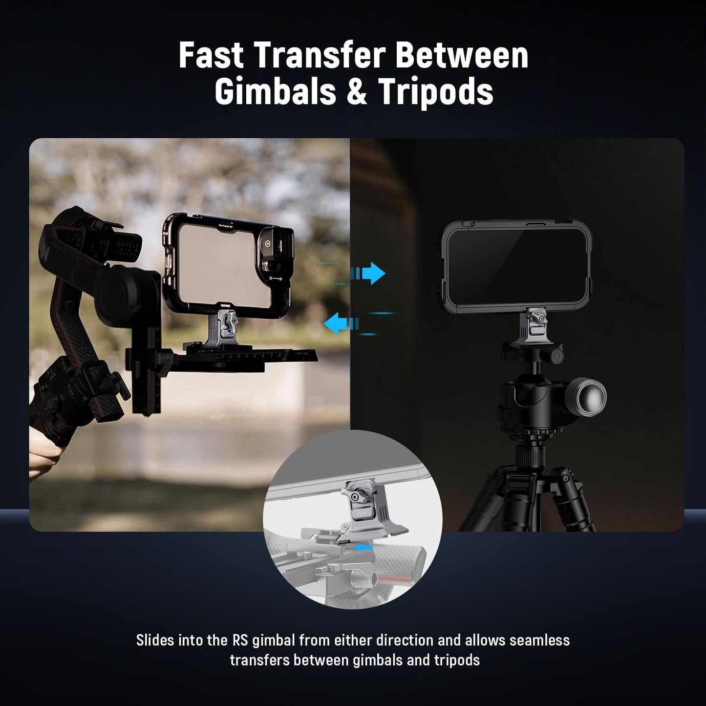 NEEWER Phone Tripod Mount with Arca Type Base, 1/4" Threads, Quick Release Clamp Compatible with iPhone 16 Pro Max S25 Ultra Phone Cage DJI RS4 Mini