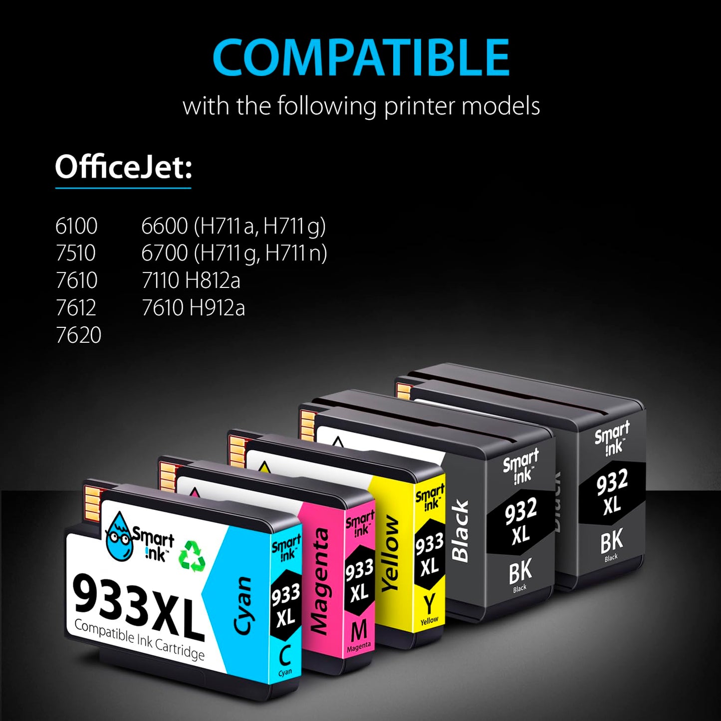 Smart Ink Compatible Ink Cartridges Replacement for HP 932XL 933XL 932 XL 933 XL 5 Pack Combo (2 Black, Cyan/Magenta/Yellow) for HP Printer OfficeJet