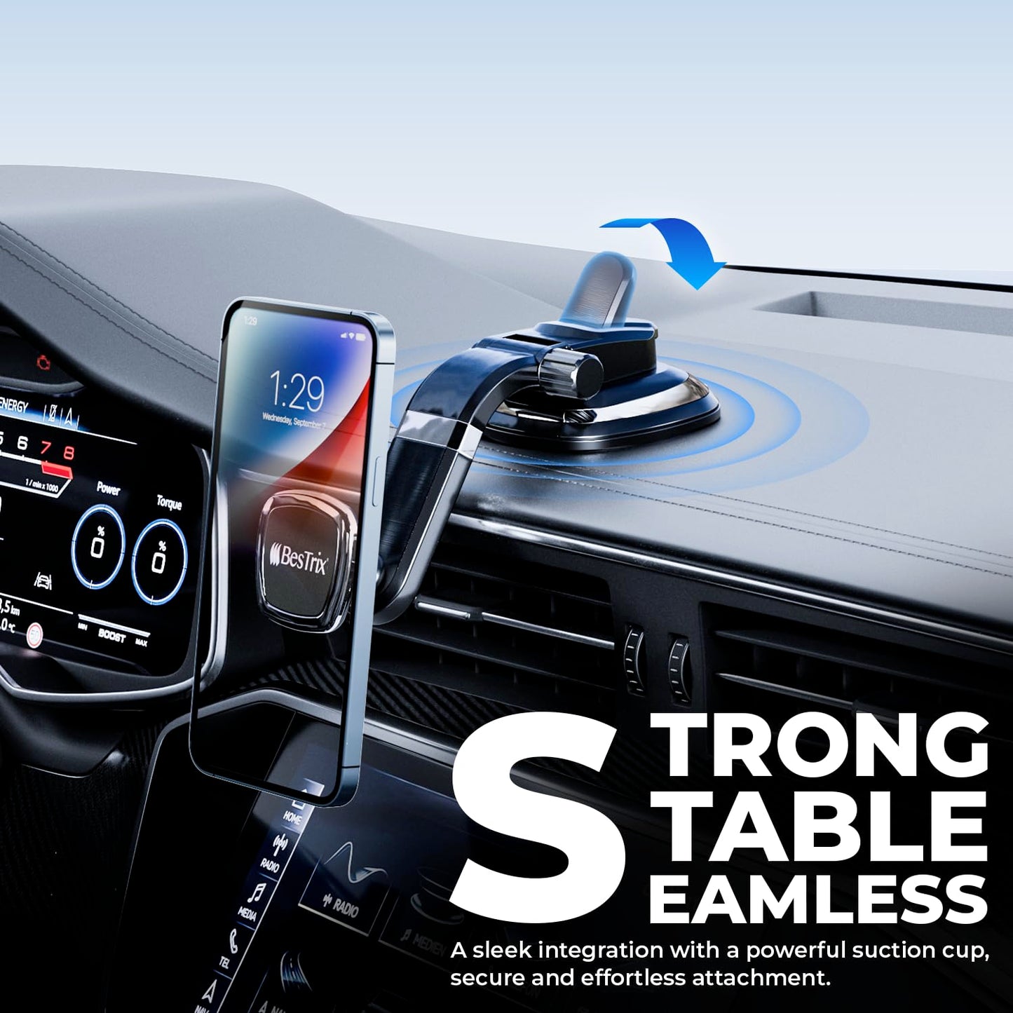 BESTRIX Phone Holder for Car, Magnetic Car Phone Mount | Dashboard Car Phone Holder Compatible with iPhone 15, 14,13,12,11Pro,Xr,XS Pro MAX Galaxy S24