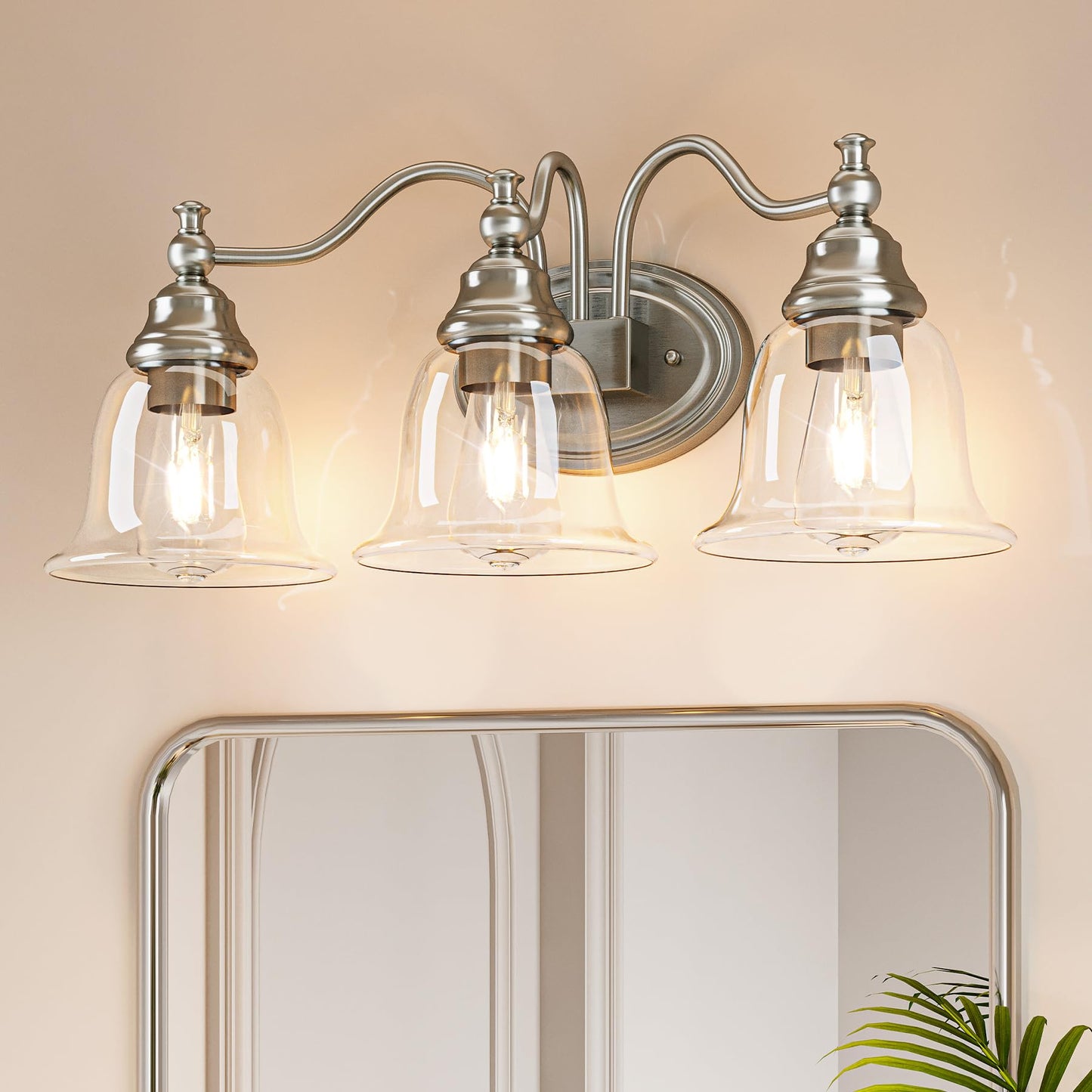 Tribesigns 3-Light Bathroom Light Fixtures, Modern Vanity Light with Clear Glass Shade, Bathroom Wall Lamp for Mirror Living Room Kitchen Hallway