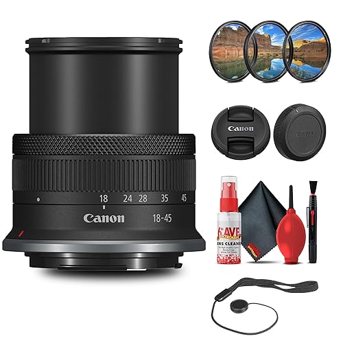 Canon RF-S 18-45mm f/4.5-6.3 is STM Lens with Filter kit + Cleaning Kit + Cap Keeper