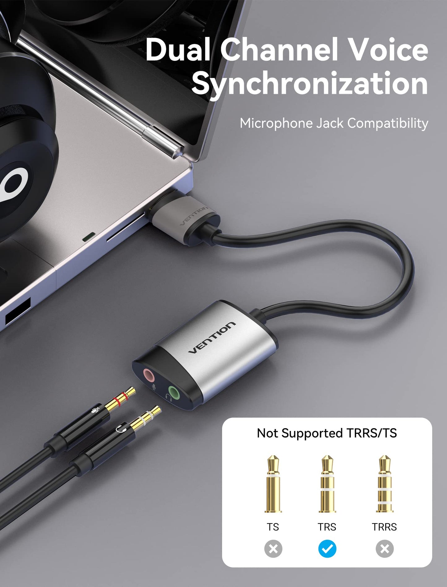 USB Audio Adapter - VENTION USB External Stereo Sound Card to 3.5mm Headphone and Microphone Jack Adapter for Windows MAC Linux PC Laptop Desktops PS5