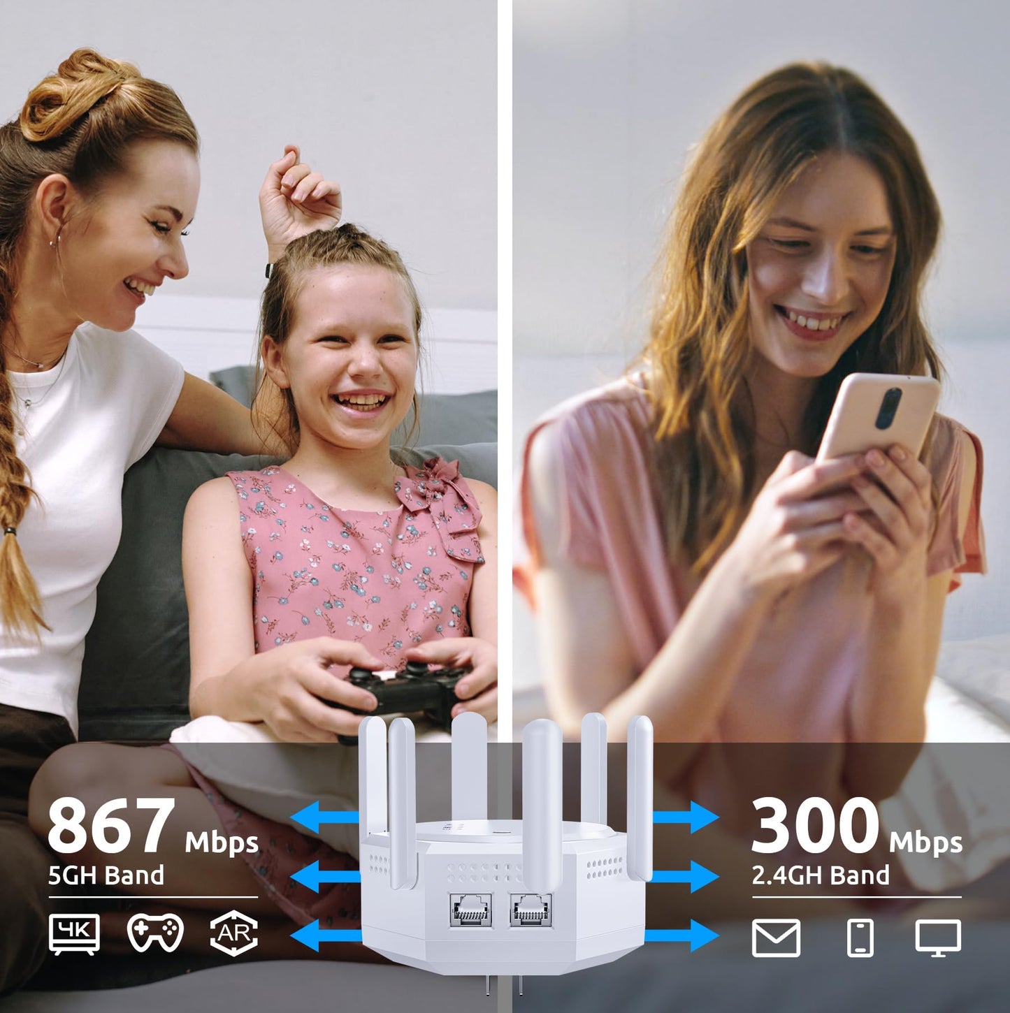 12880 Sq.Ft WiFi Extender Signal Booster, 1200Mbps Dual Band 5GHz/2.4GHz WiFi Repeater Support 60 Device,WiFi Repeater for Apartment Basement Office