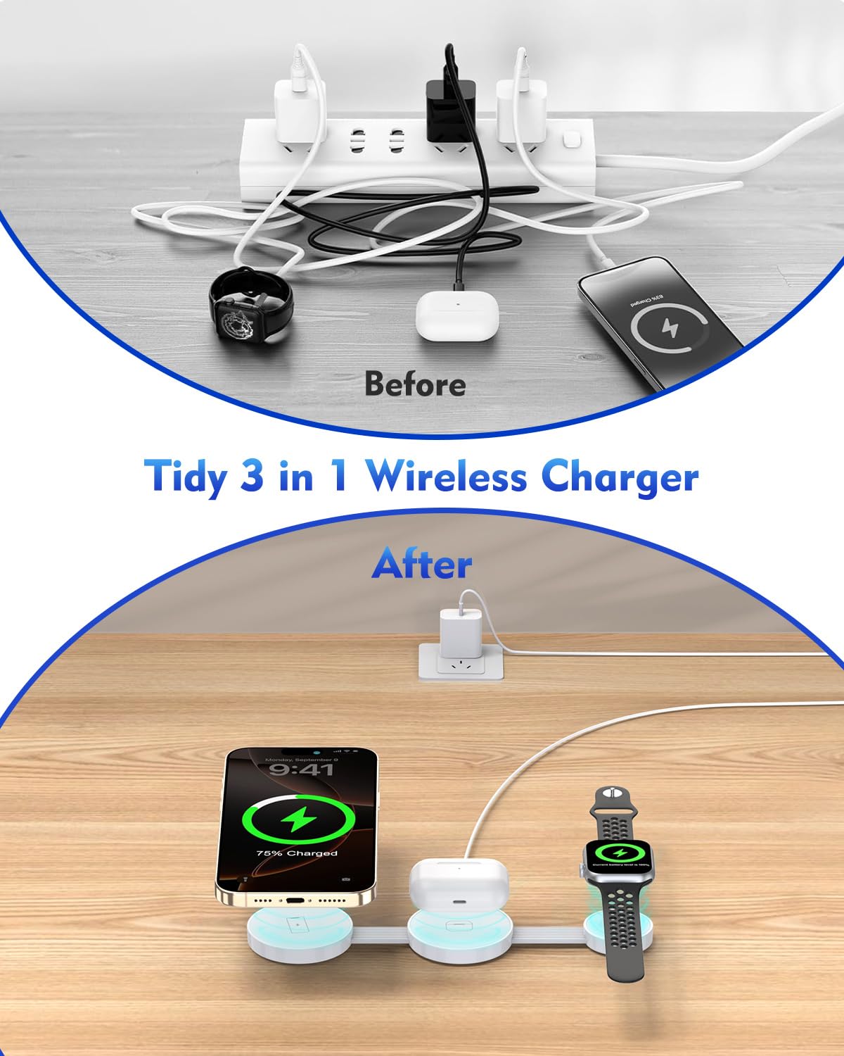 Magnetic Wireless Charging Station 3in1 Fast iPhone Charging Pad Foldable Travel MagSafe Charger Station Dock Apple Mag-Safe Charger for iPhone 17 Pro