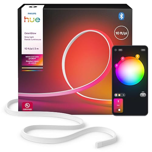 Philips Hue OmniGlow 9.8-Foot Micro LED Strip Light, 2700 lm, Vibrant Color and Ambiance, Flexible Indoor Lighting, Uniform Light, Cuttable, App
