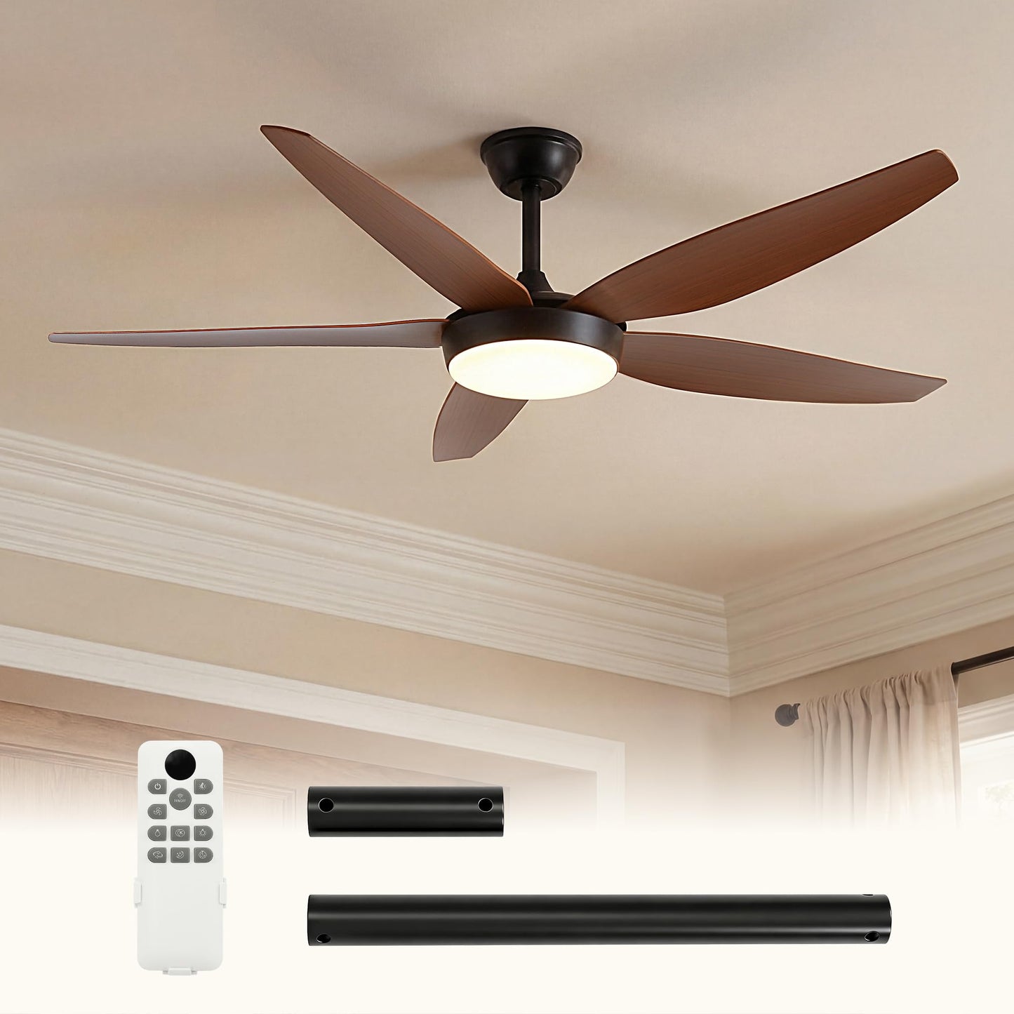 Tribesigns 56 Inch Ceiling Fans with Lights and Remote Control, 5 Blades Low Profile Ceiling Fan with LED Dimmable, DC Motor & 3CCT, 6 Speeds, High