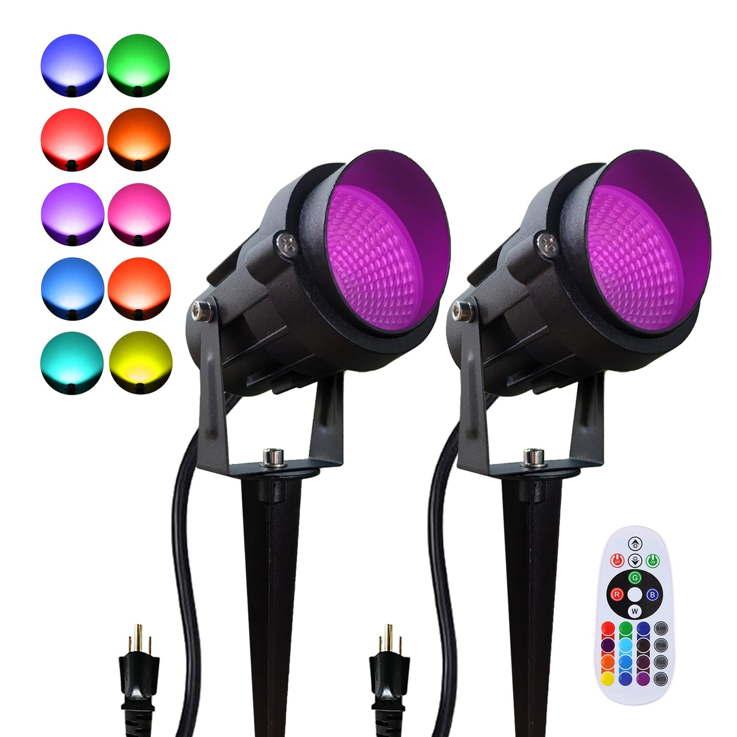Dobelay Color Spot Light Outdoor 2-Pack, 120V 12W Waterproof LED Landscape Spotlights, Plug-in Durable Spotlight Outdoor for Yard, Garden, Patio
