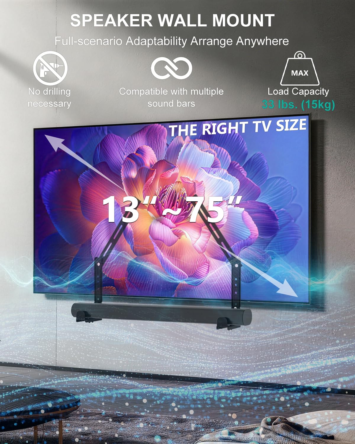 WALI Universal Soundbar Mount for TV, Heavy-Duty Bracket for Mounting Above or Below Screen, Length Up to 16.7",Fits