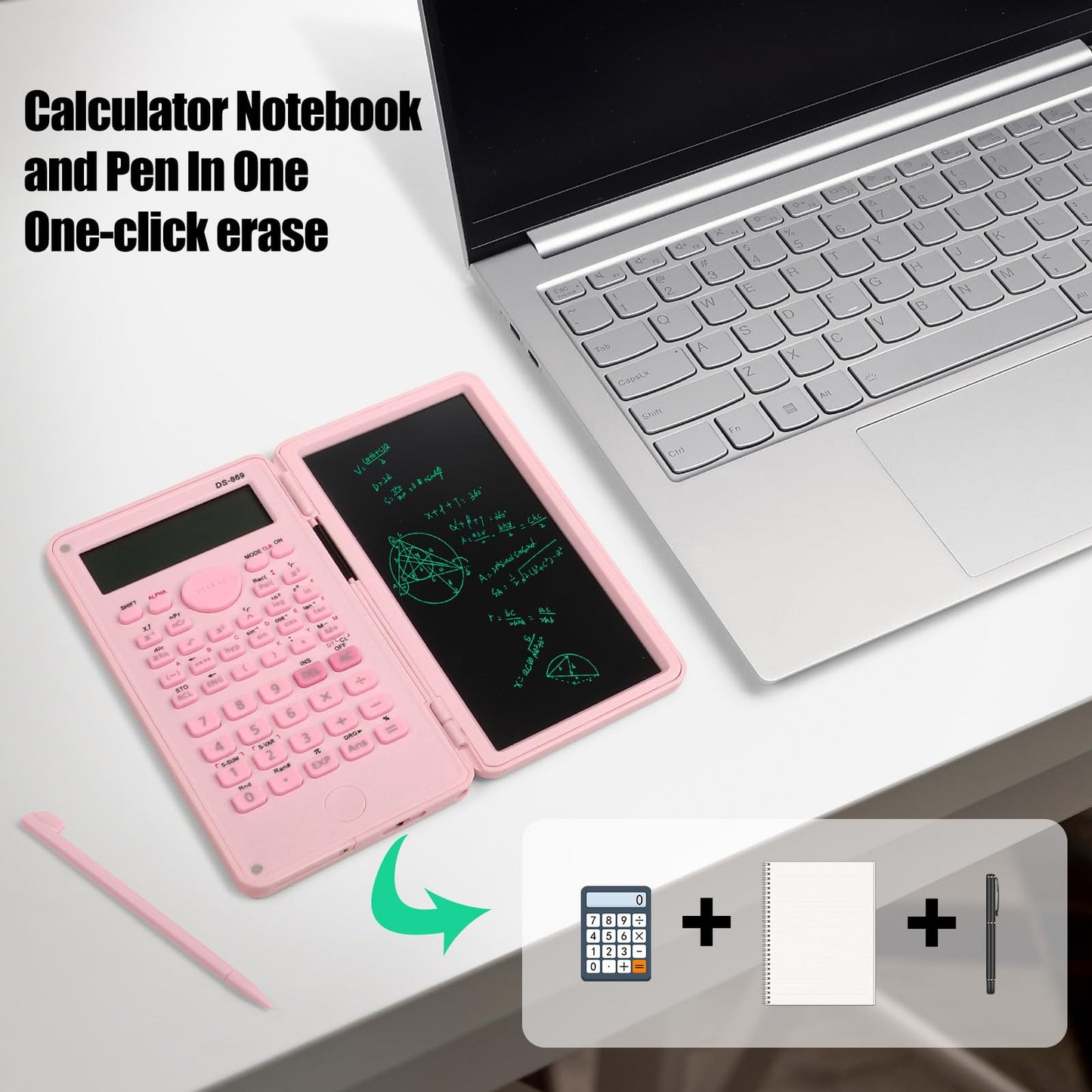 Niodel Scientific Calculator with LCD Writing Tablet Notepad, 240 Functions Foldable Math Calculator, Dual-Line 10+2 Digit Large Display, Portable