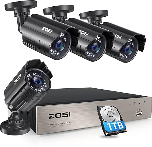ZOSI 8CH Security Camera System HD-TVI Full 1080P Video DVR Recorder with 4X HD 1920TVL 1080P Indoor Outdoor CCTV Cameras 1TB Hard Drive, Smartphone