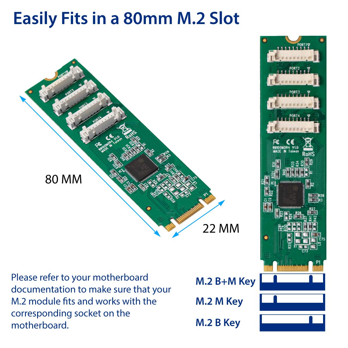 IO CREST 2 Port RS-232 DB9 Serial M.2 B+M Key Controller Card SY-PEX15066
