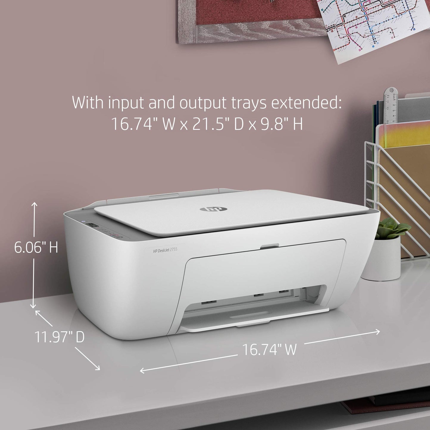 HP DeskJet 2755 All-in-One Wireless Printer Scanner Copier Instant Ink Ready Mobile Print Black 7.5ppm Color 5.5ppm Wifi Inkjet Computer Printers