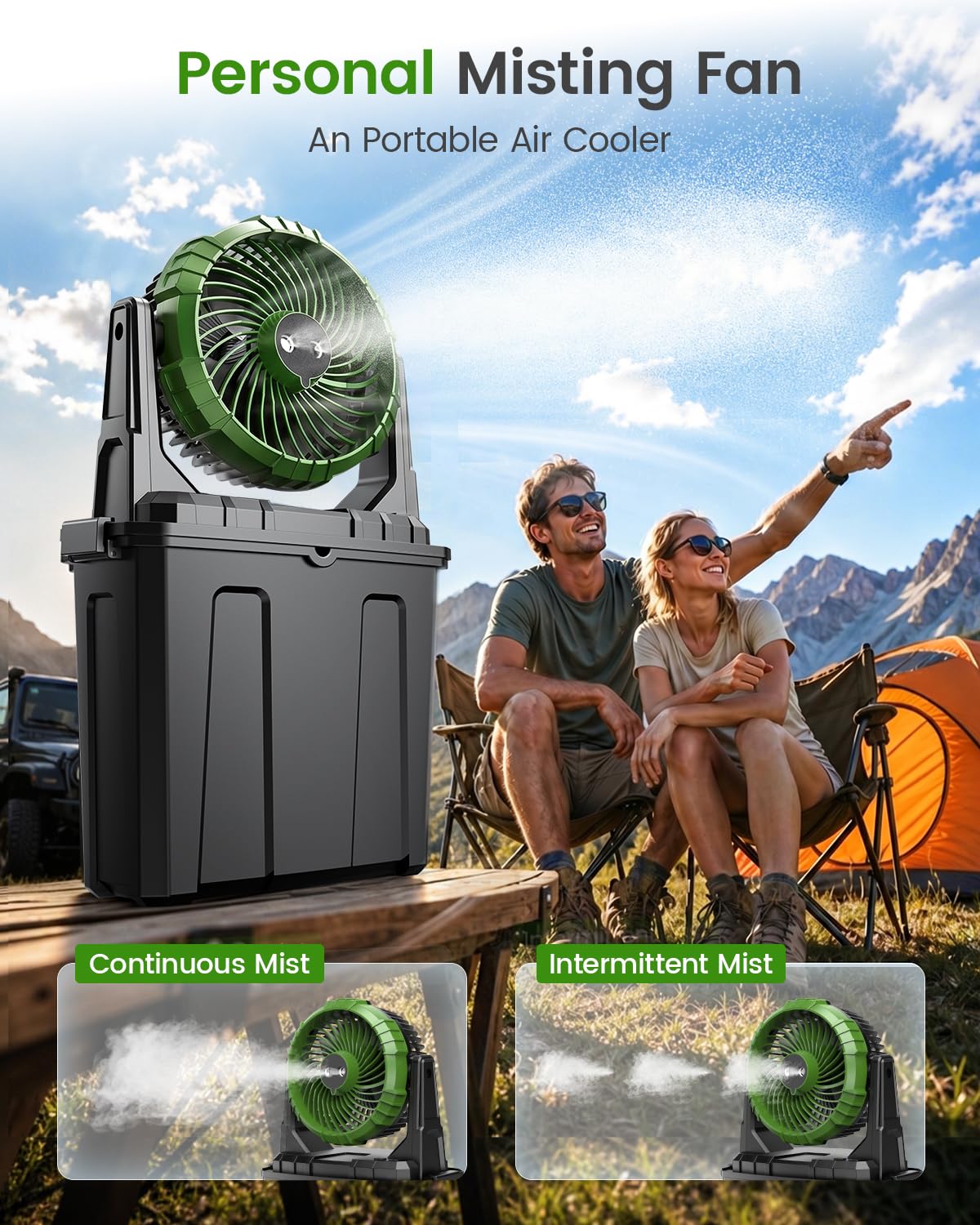 Ausic Portable Misting Fan, Rechargeable Camping Fan with Water Mist