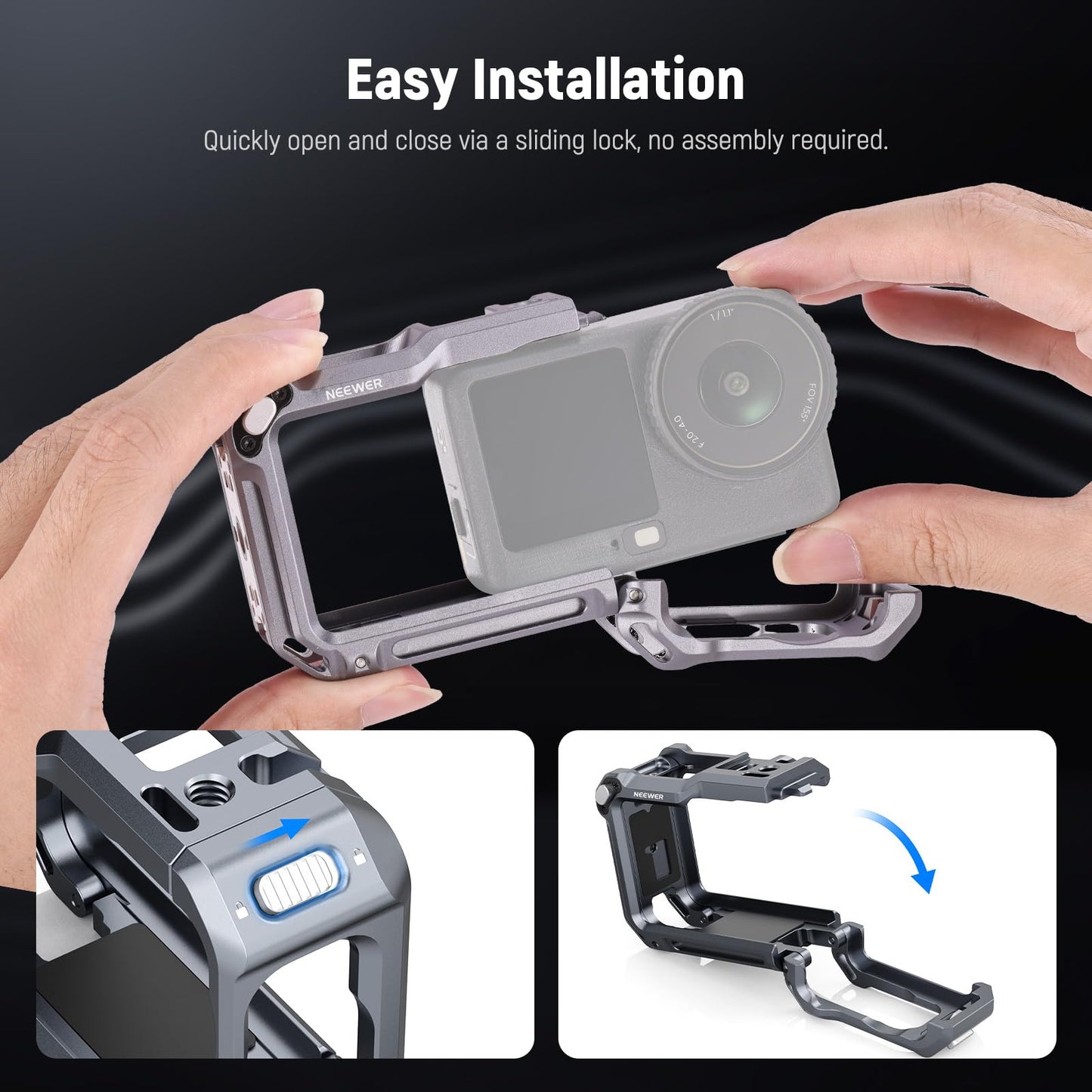 NEEWER Protective Cage Compatible with DJI Osmo Action 6, Aluminum Quick Release Expansion Frame Case Action Camera Accessories, 1/4" Thread & Cold
