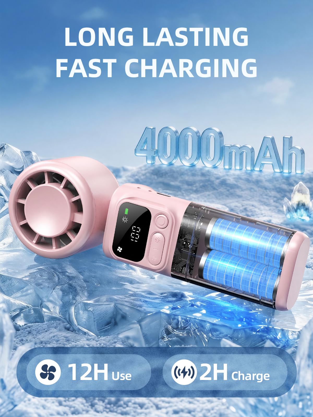 Portable Handheld Turbo Fan, 199 Stepless Speeds, 4000mAh USB Rechargeable
