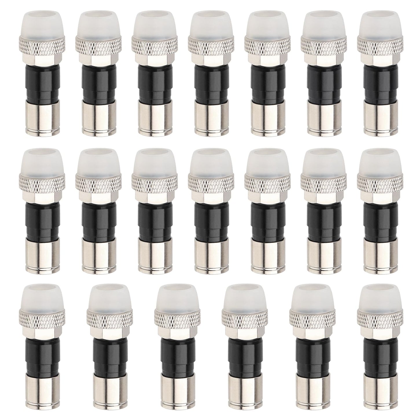 MOOKEERF RG6 Compression Connectors 20 Pack,F Type RG6 Connectors 75 Ohm,RG6 Coaxial Cable Compression Fitting with Weather Seal O Ring and Waterproof