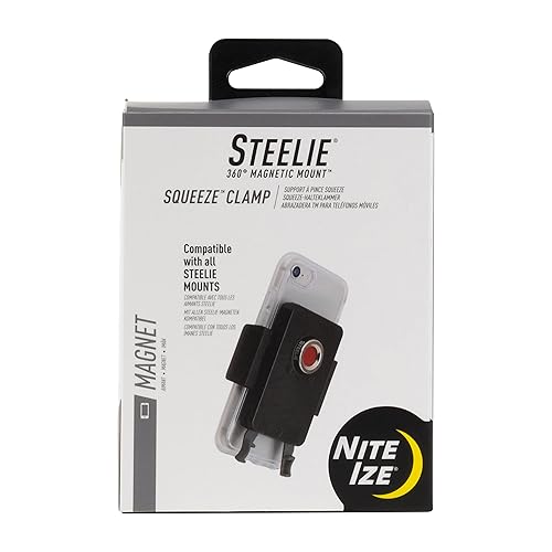 Nite Ize Steelie Squeeze Clamp - Universal Dashboard Mount for Hands-Free Use - Easy-Squeeze Levers - Continuous Force Springs - 360-Degree Rotation
