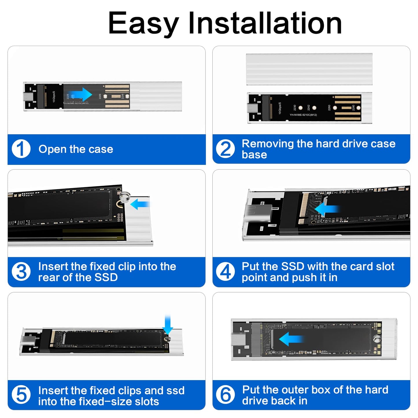 M.2 NVMe SSD Enclosure, High-Speed to USB Enclosure with USB 3.2 Gen 2 10Gbps, Compatibility for NVMe SSD M-Key/(B+M) Key, for 2230/2242/2260/2280