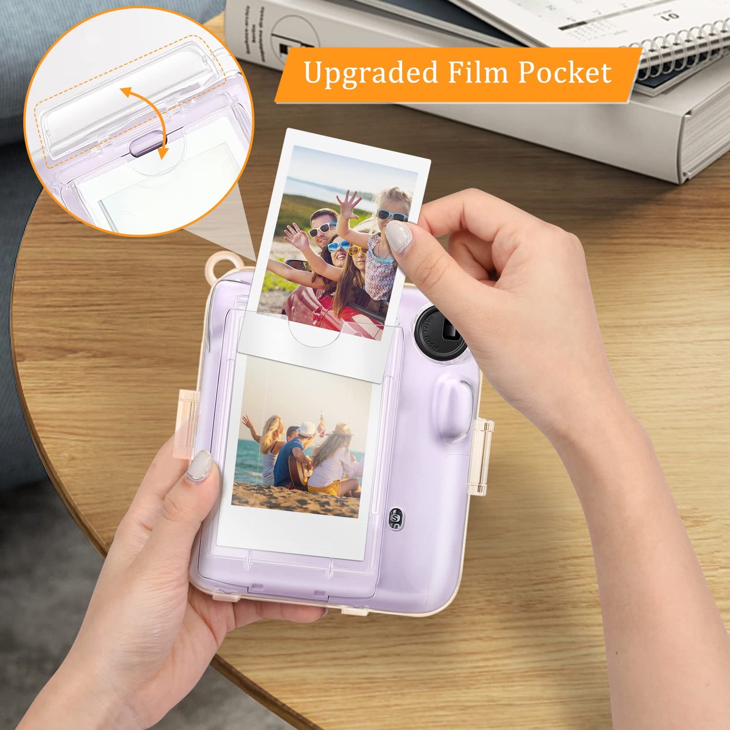 Fintie Protective Clear Case for Fujifilm Instax Mini 12 Instant Camera - Crystal Hard Shell Cover with Upgraded Film Pocket for Storing Photos