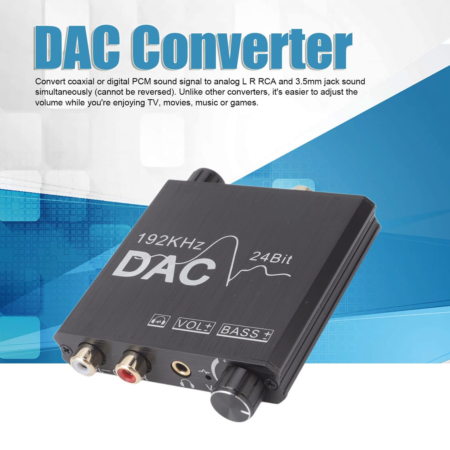 192KHz Digital to Analog Converter, Pcm to L R RCA, Supports 24 Bit S PDif Input Bitstream, Aluminum Alloy, RCA Plug or 3.5MM Jack Suitable