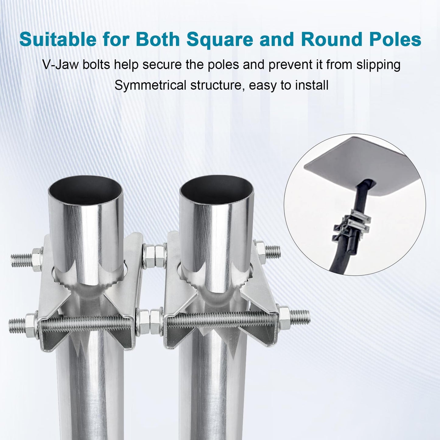 2 Pack Antenna Mounting Kits 2 inch Pole to Pole Clamp Heavy Duty Mast to Mast Bracket with V Jaw Block for TV CB Ham Antenna, Weather Station, Pipes