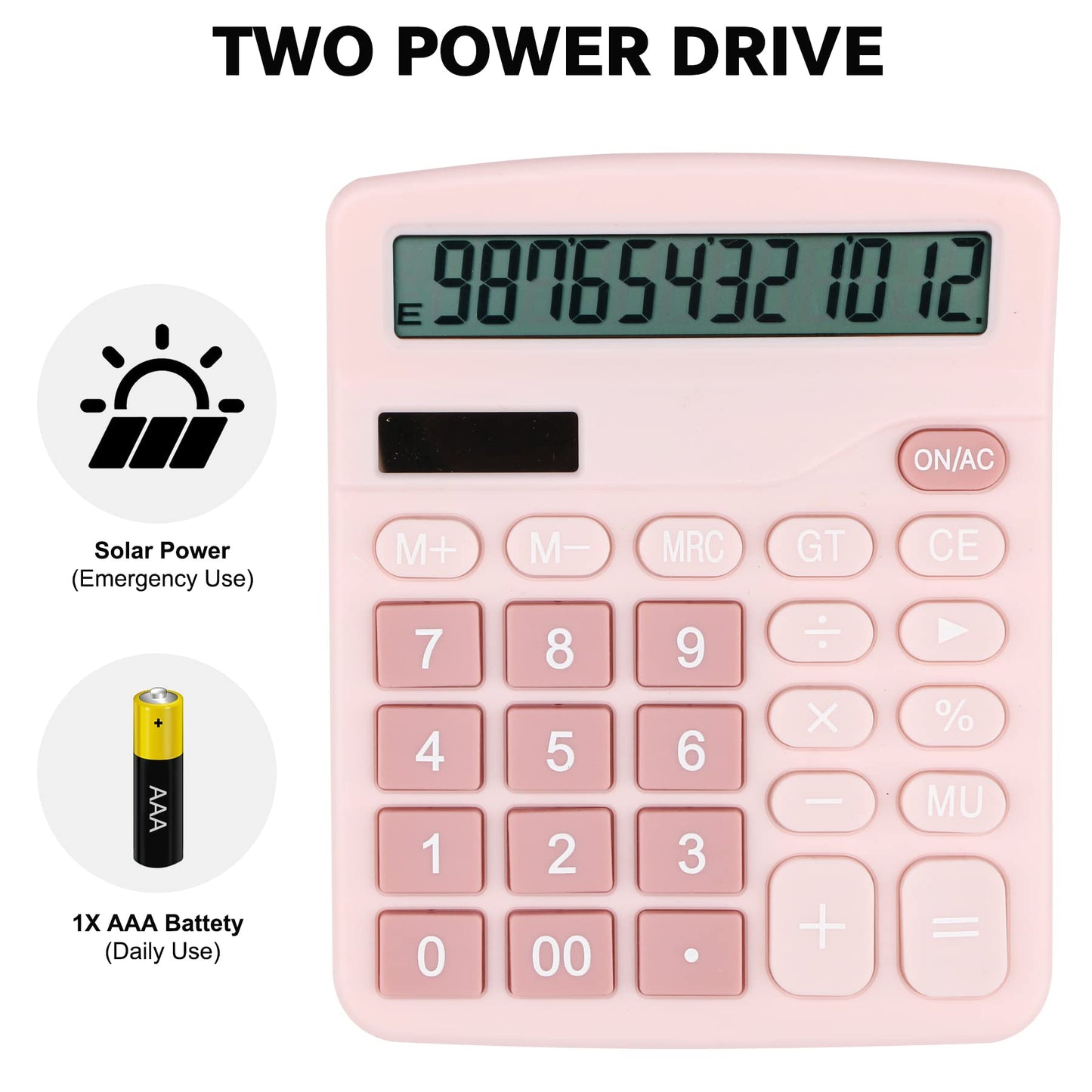 Desk Calculator, Envysun 12-Digit LCD Display Office Calculator - Dual Power, Compact and Lightweight, Easy-to-Read Display, Durable for Business