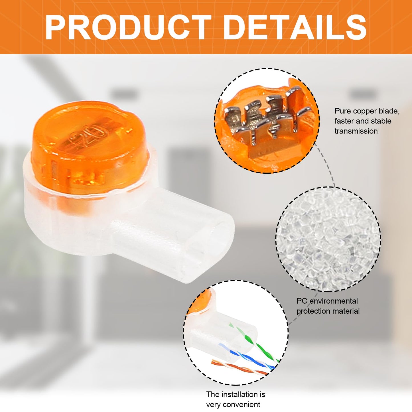 AEDIKO 200pcs K2 Telephone Wire Splice Connector Waterproof UY Gel Filled Wire Button Connector Orange Clear Phone Splice Network Cable