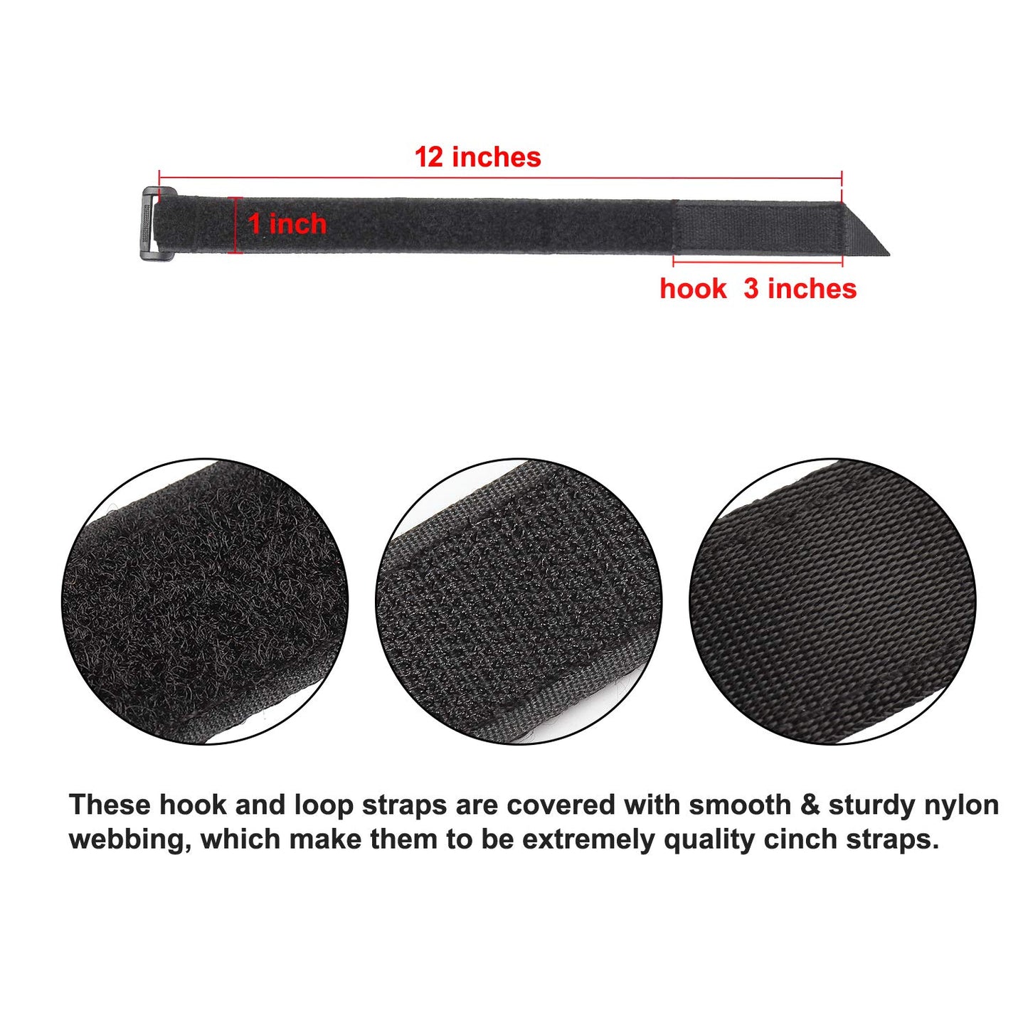 Ayaport Cinch Straps 1" x 12"-8Pack, Sturdy & Reusable Hook and Loop Covered with Nylon Webbing Securing Buckle Straps for All Purpose Cord Wrap