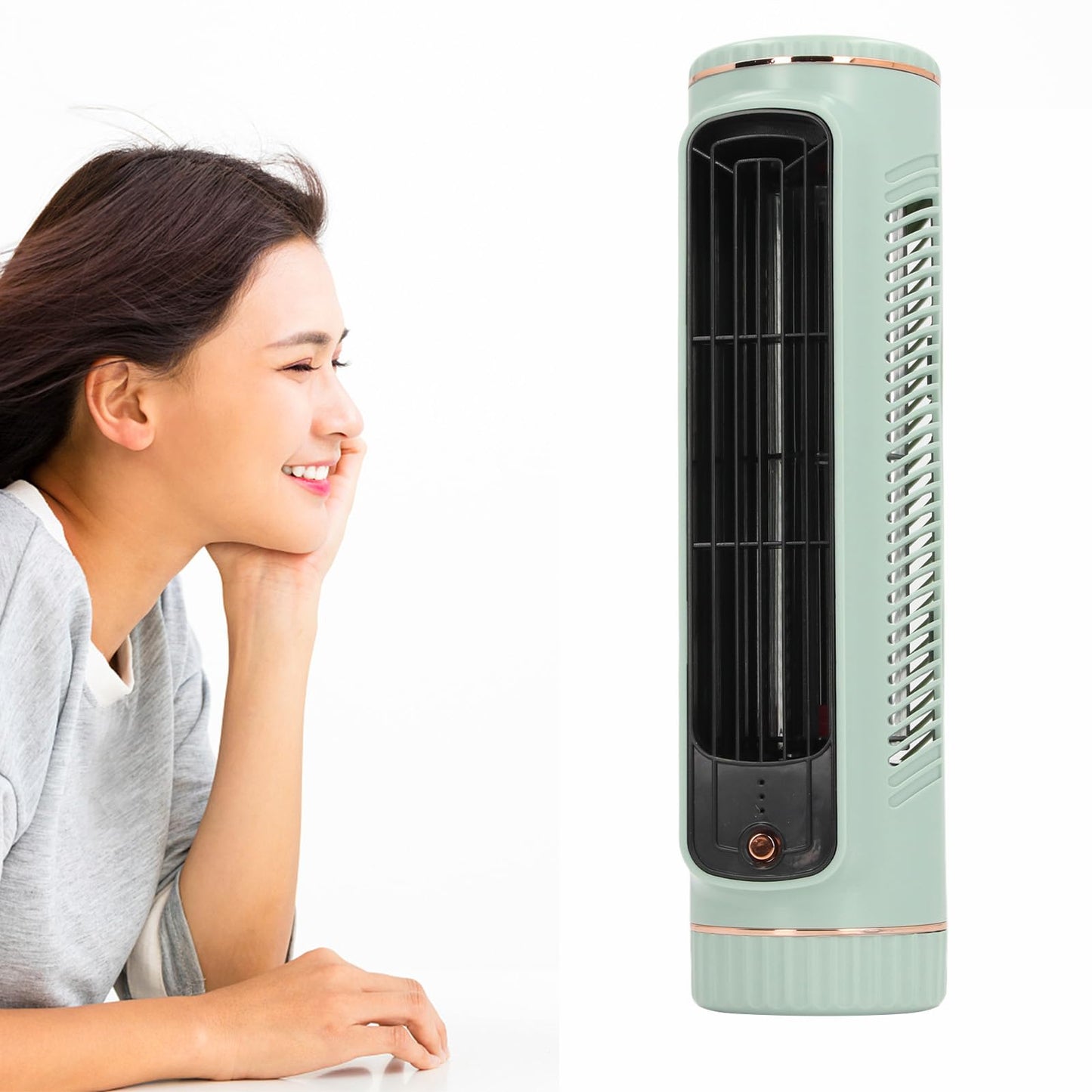 Desk Cooler Fan Bladeless 3 Speeds Quiet Rechargeable Table Cooling Fan for Bedroom Office Outdoor (Green)