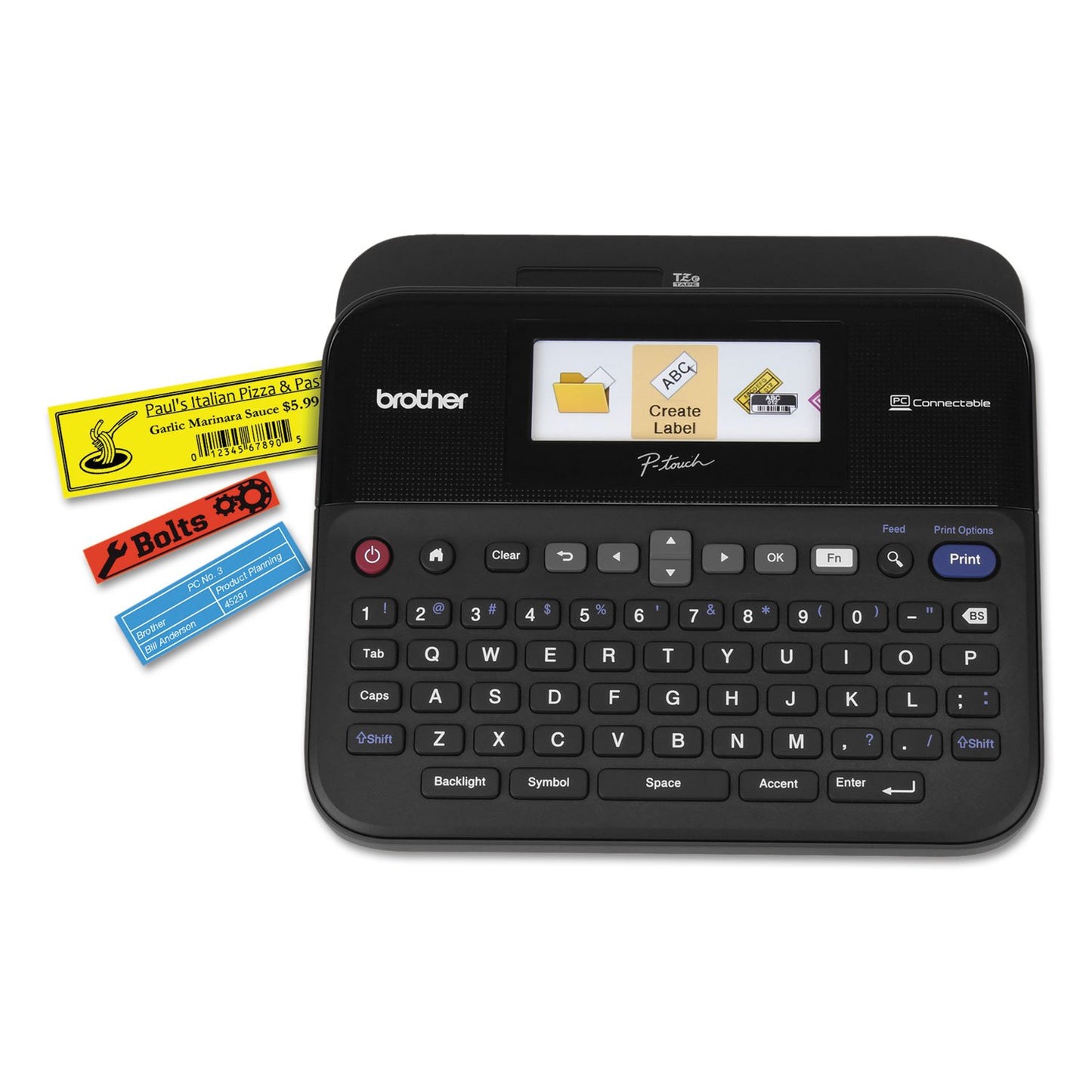 Brother P-Touch Label Maker, PC-Connectable Labeler, PTD600, Color Display, High-Resolution PC Printing, Black, Black/Gray