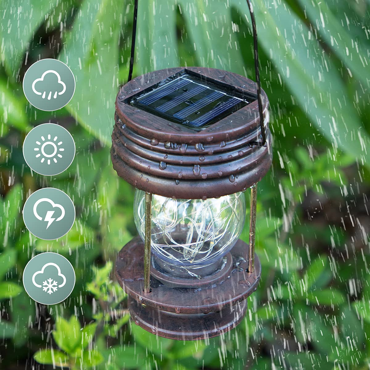Solar Lanterns Outdoor Hanging Lights,2 Pack Waterproof Landscape Lights Solar Table Lamps with Retro Design, Warm Fairy Lights,Patio, Yard, Garden