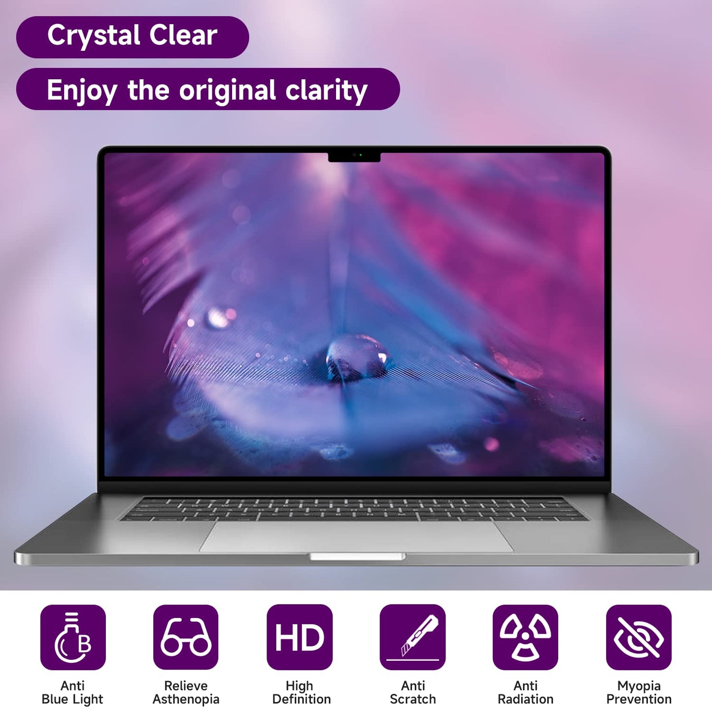 2 Pack Anti Blue Light Screen Protector Compatible with Macbook Pro 14 inch (M2 Pro / M2 Max / M1 Pro / M1 Max), Eye Protection Anti Blue Light Anti