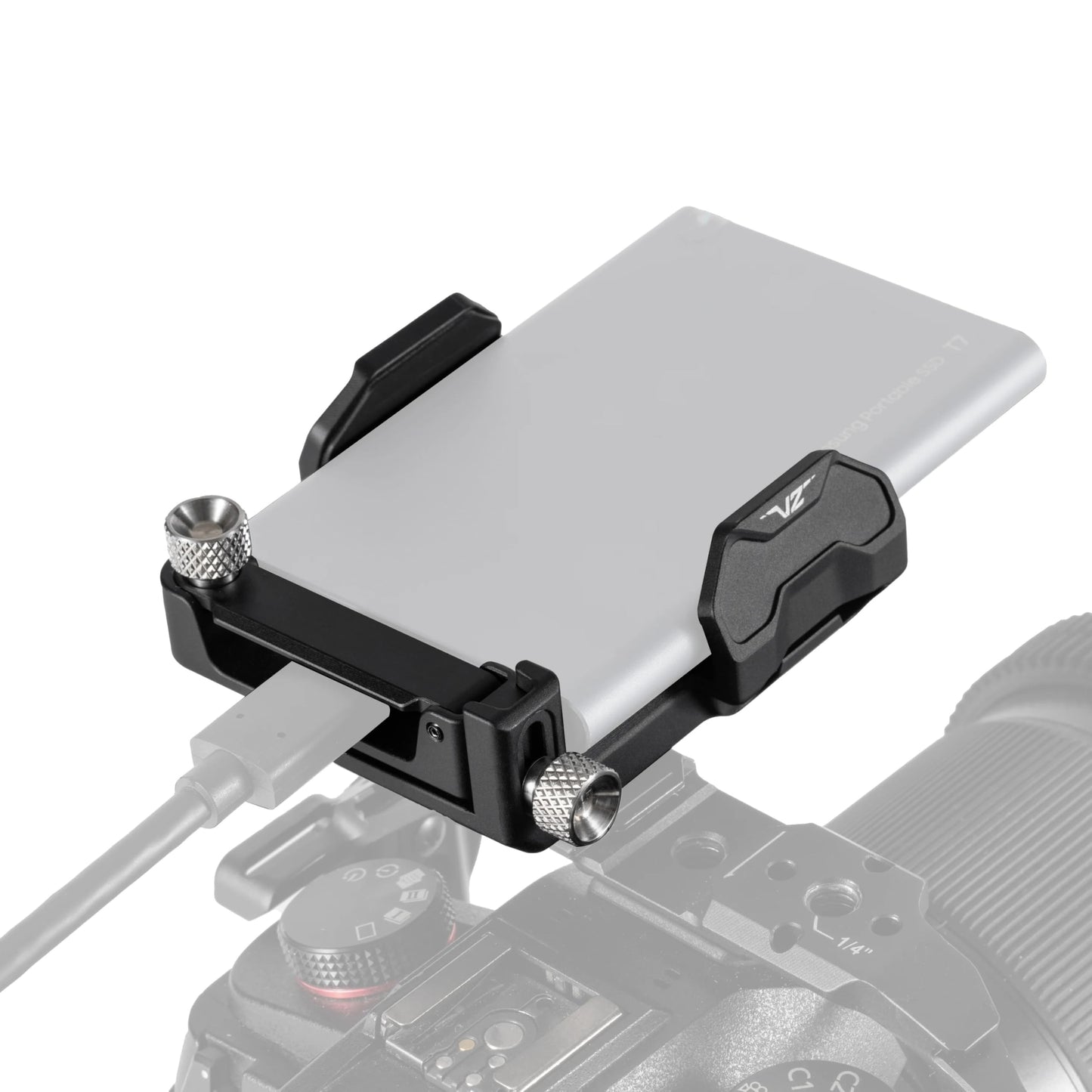 Tilta Universal SSD Drive Holder V2 - Black | Compatible with Most Camera Cages via 1/4"-20 Threads | Extendable Cable Clamp | Rubber Protection |