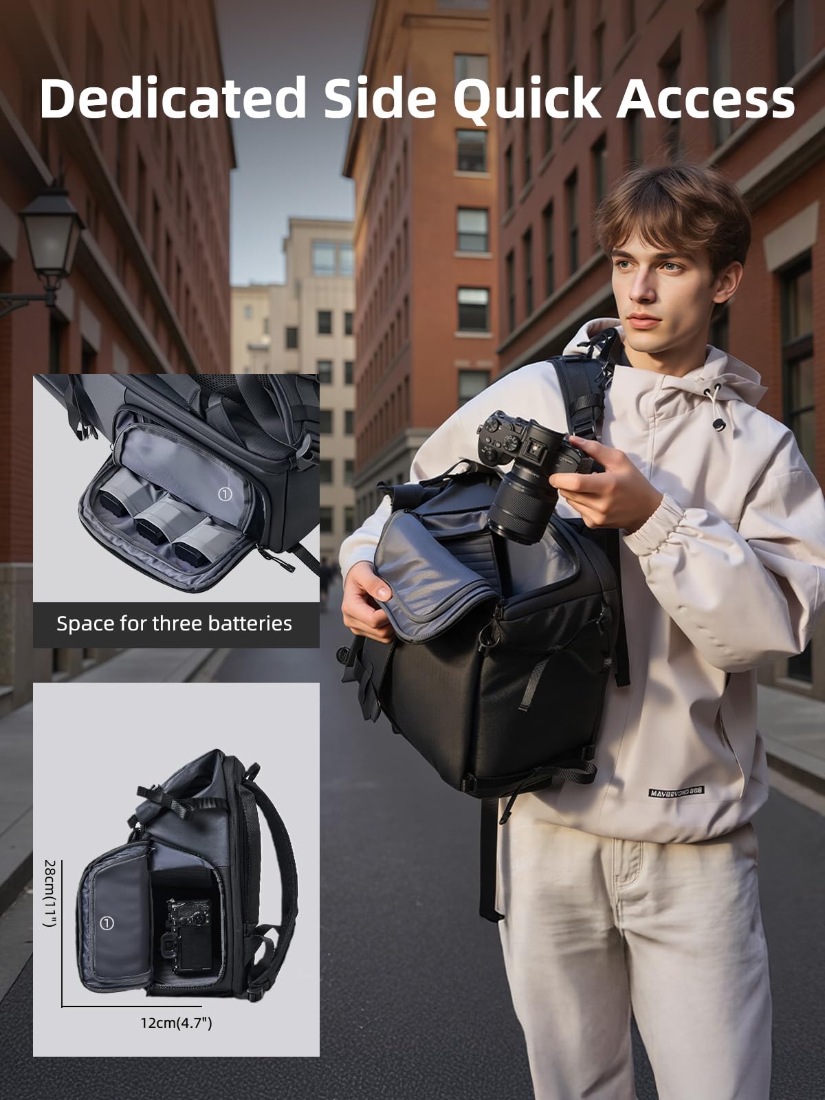 llano 25L Camera Backpack, Camera Bag for Sony Canon Nikon Drone, DSLR Mirrorless Bag for Photography, Expanable Rolltop Travel Backpack, 15,6"