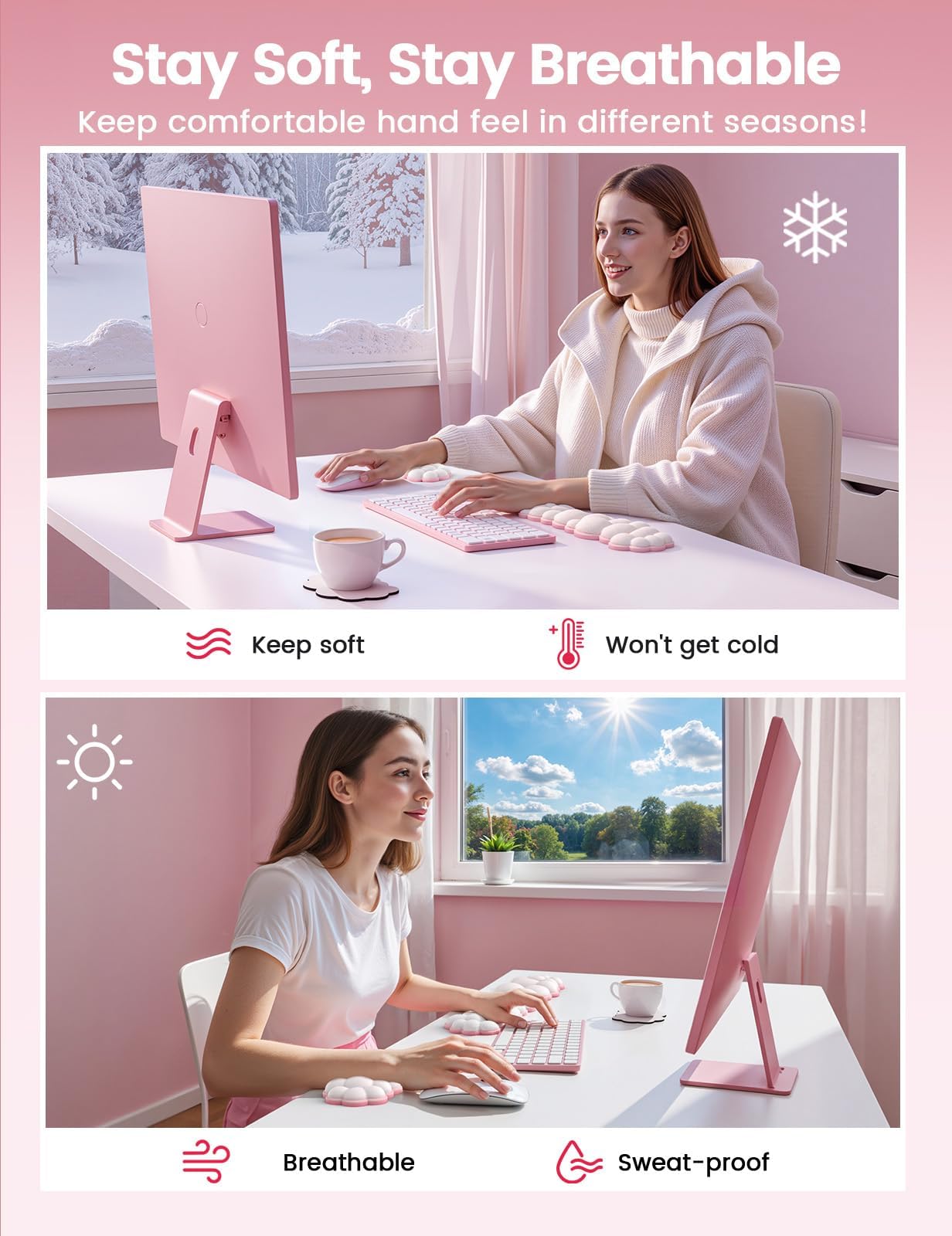 Vaydeer Cloud Keyboard Wrist Rest Set - Ergonomic Memory Foam Wrist Pad for Computer, Laptop & Gaming, Non-Slip Cute Desk Accessories