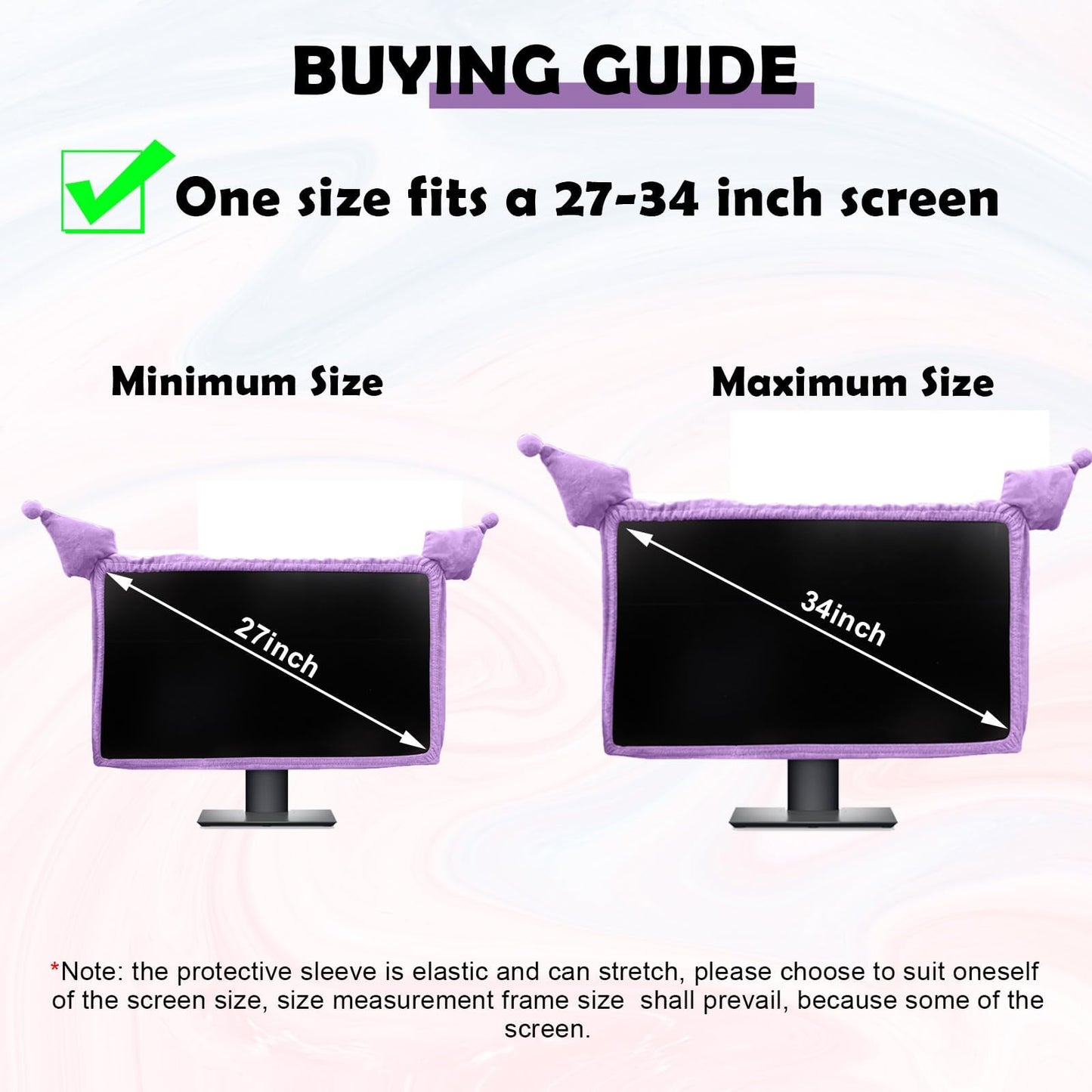 Kakurookie 23'' - 34'' Computer Monitor Protective Cover with Cat Ear Design, Cute Monitor Dust Cover with Furry Design, Elastic Dustproof, Suitable