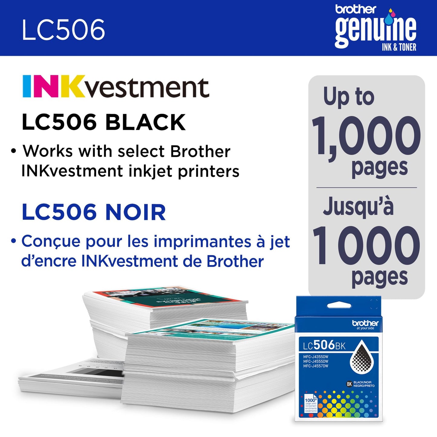 Brother Genuine LC506BK Standard Yield Black Ink Cartridge (for use INKvestment 4355, 4555, and 4557 Printers)