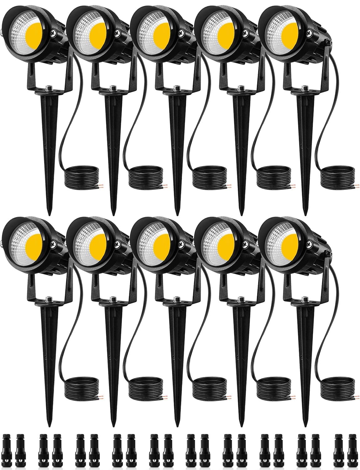 SUNVIE 12W Low Voltage LED Landscape Lights with Connectors, Outdoor 12V Super Warm White (900LM) Waterproof Garden Pathway Lights Wall Tree Flag