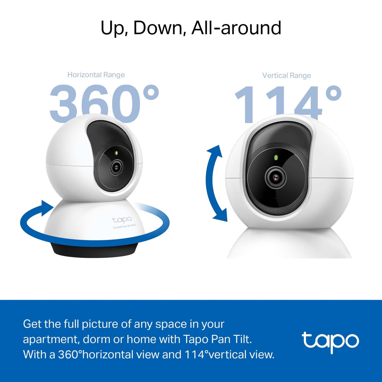TP-Link Tapo 2K QHD Pan/Tilt Security Camera for Pet Camera, Baby Monitor, Motion Detection, Motion Tracking, 2-Way Audio, Night Vision, Cloud &SD