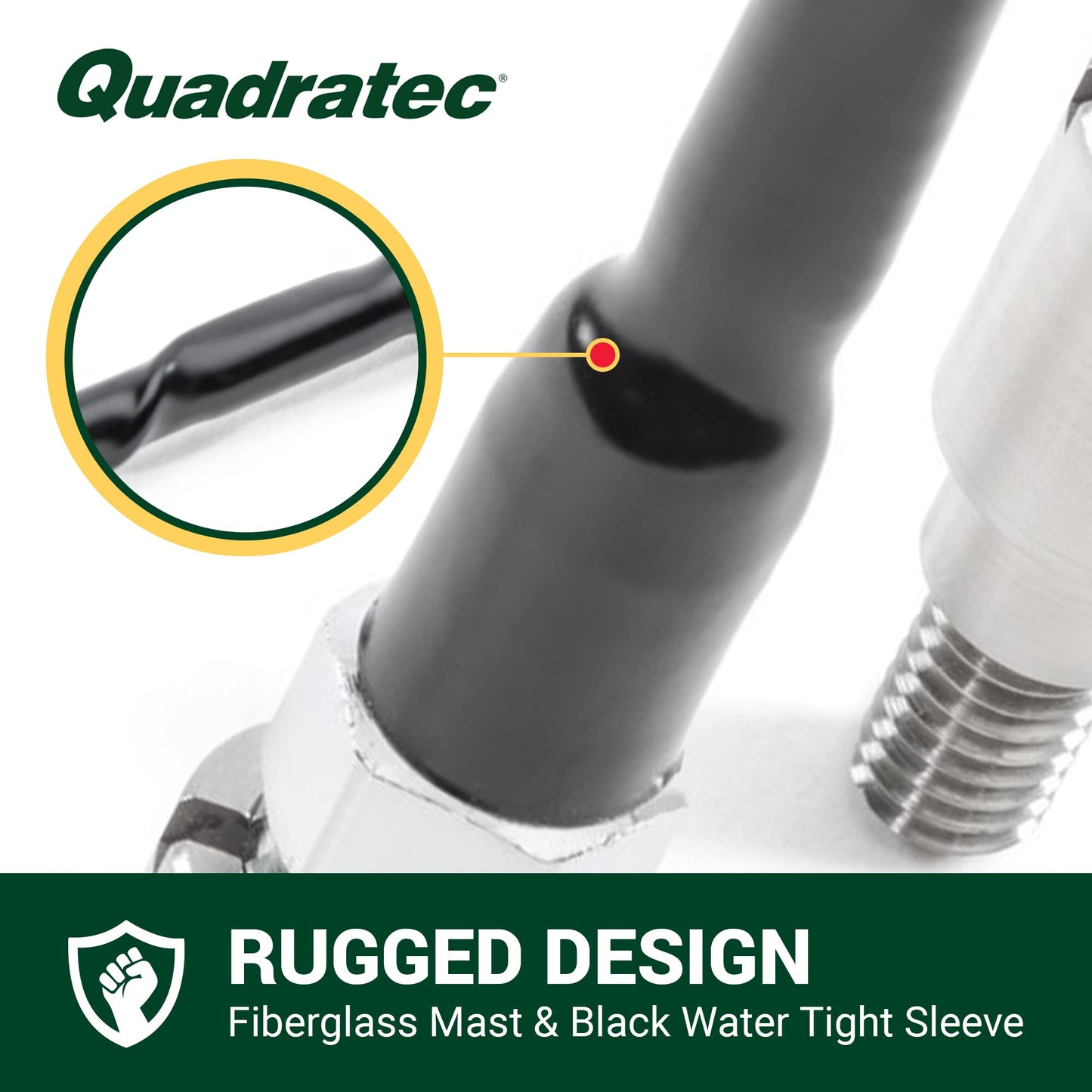 Quadratec 16" Hi Performance AM/FM Stubby Antenna - Fits Jeep Gladiator JT, Wrangler JK, JL, JKU, & JLU 2007-2023 - No Tool Installation