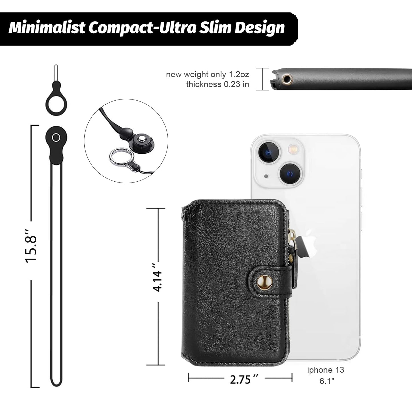 M-Plateau Phone Wallet Stick On - Slim, Durable, and Stylish PU Leather Card Holder with 3M Adhesive and Removable Lanyard for iPhone and Most