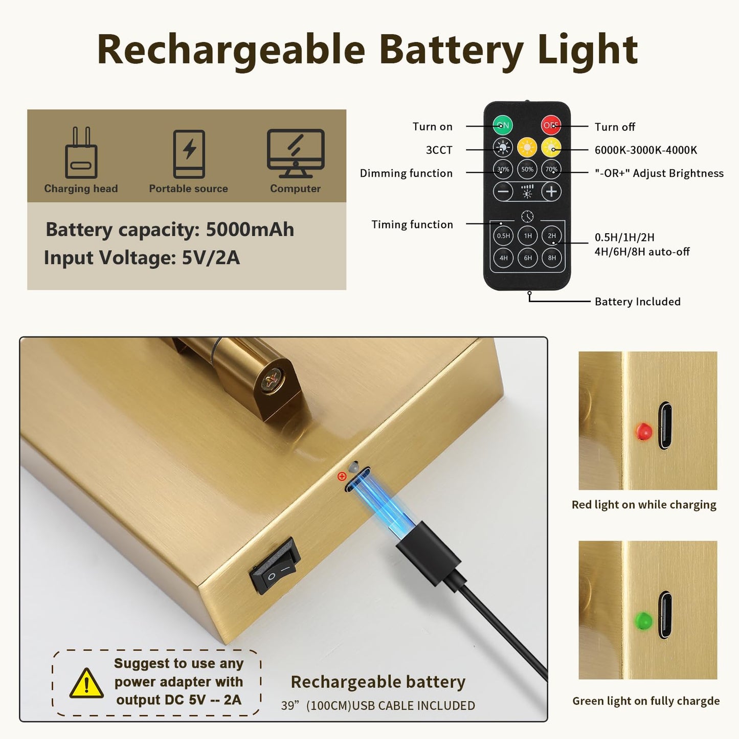 Joosenhouse Battery Operated Picture Lights for Wall Rechargeable Art Lighting for Paintings Wireless Gallery Light with Remote Control 16.54”