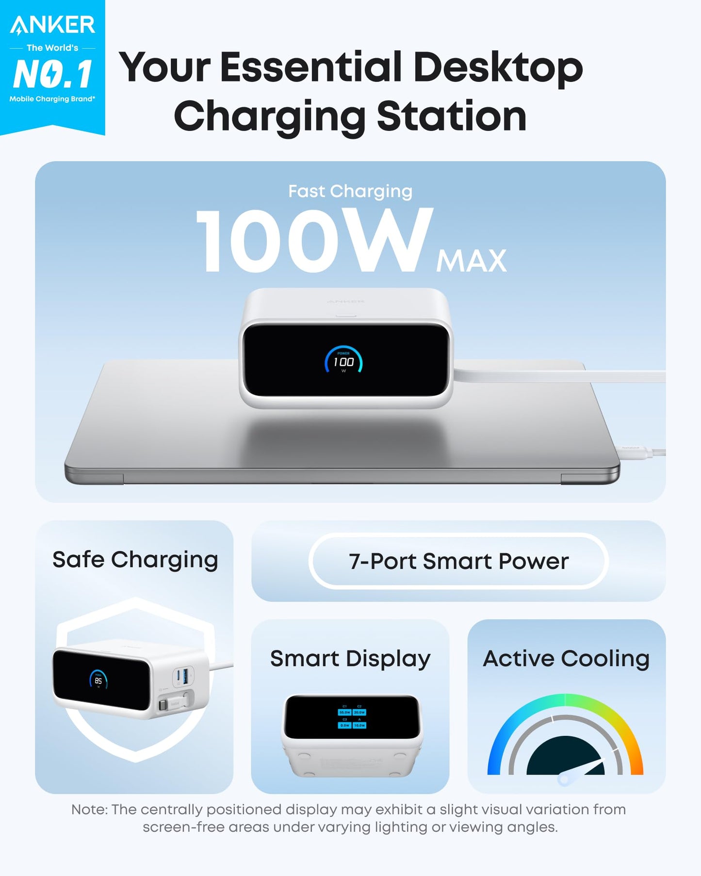 Anker Nano Charging Station, 100W 7-in-1 Power Strip, Retractable Charger