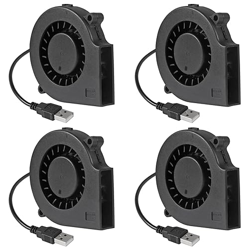 4Pcs 75mm USB Fan 75mm x 15mm Cooling Turbo Blower Fan 5V 7515 USB DC Brushless Small Computer Case Fan Cooler for 3D Printer Cooling Electronics, Air