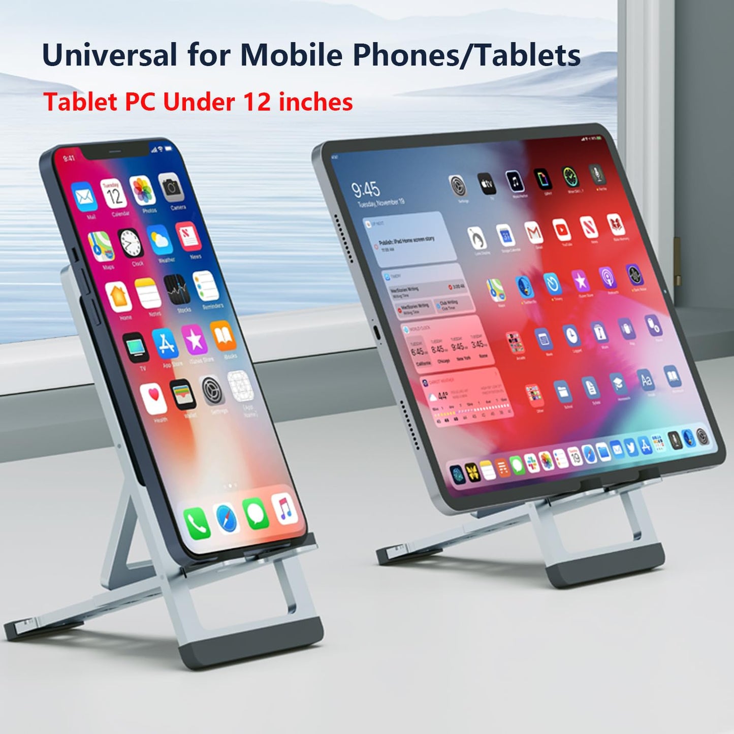 Cell Phone Stand Foldable Aluminum Adjustable Phone Holder for Desk Portable Travel Holder Office Desk Accessories Compatible with iPhone 16 15 14 13
